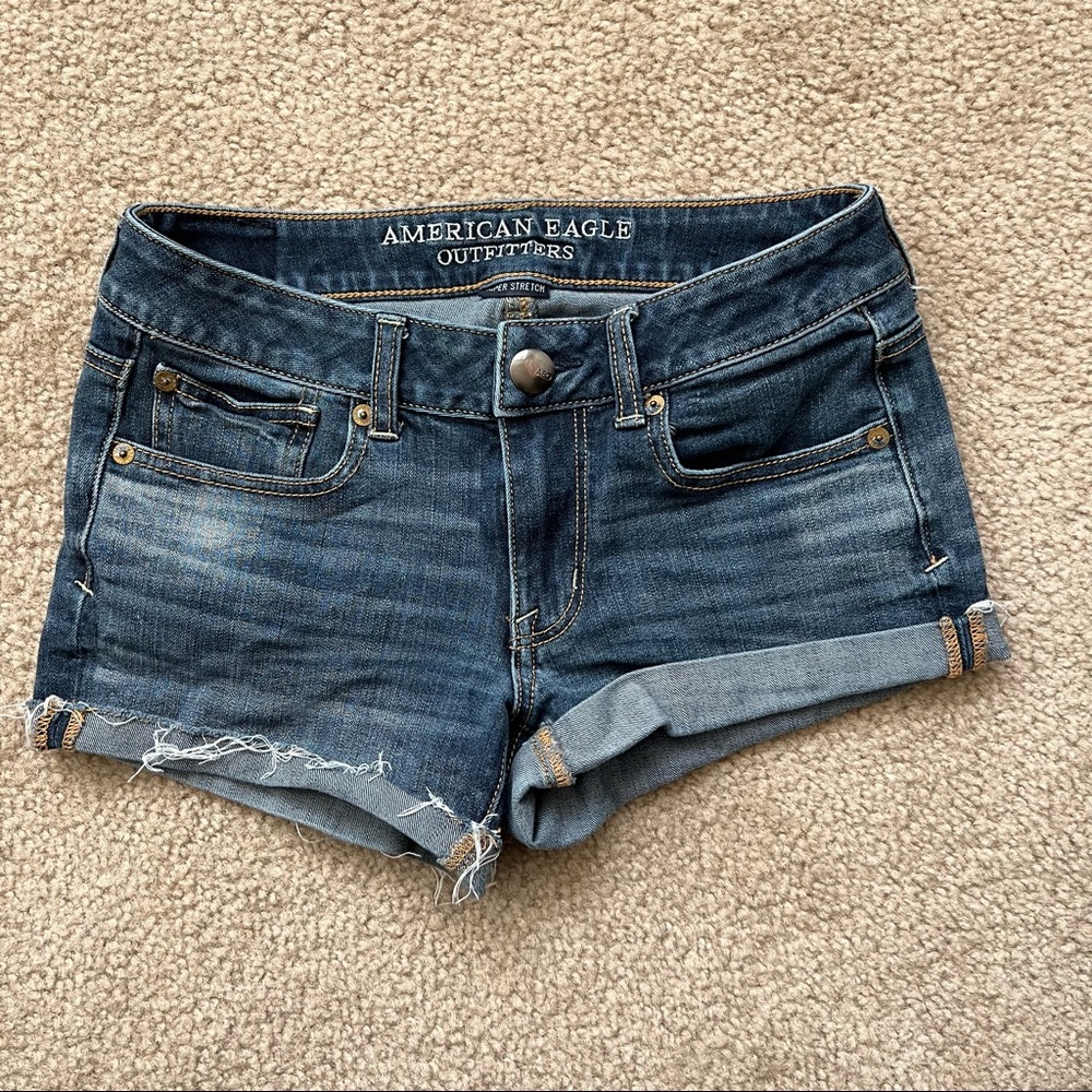 AEO Shortie Denim Super Stretch Shorts Sz 2